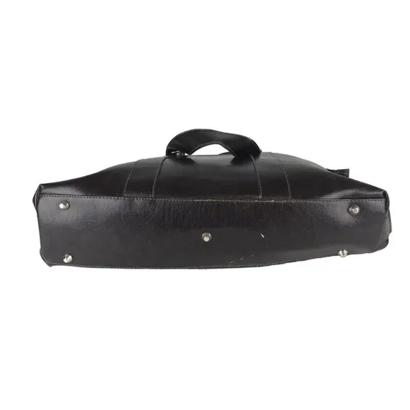 Denali Womens‎ Brown Leather Inner Dividers Pockets Double Handles Laptop Bag - Picture 5 of 10